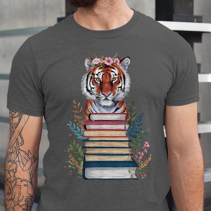 Cute Tiger With Book Floral Bookworm Librarian Book Lover Unisex Jersey T-Shirt Cute Tiger With Book Floral Bookworm Librarian Book Lover Unisex Jersey T-Shirt