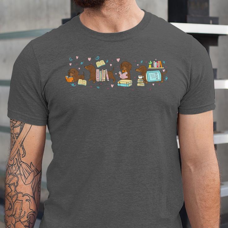 Dachshund Book Lover Reading Wiener Dog 100 Days Of School Unisex Jersey T-Shirt Dachshund Book Lover Reading Wiener Dog 100 Days Of School Unisex Jersey T-Shirt