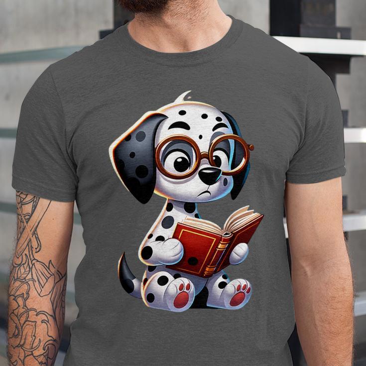 Dalmatian Reading a Book Dog Unisex Jersey T-Shirt Dalmatian Reading a Book Dog Unisex Jersey T-Shirt