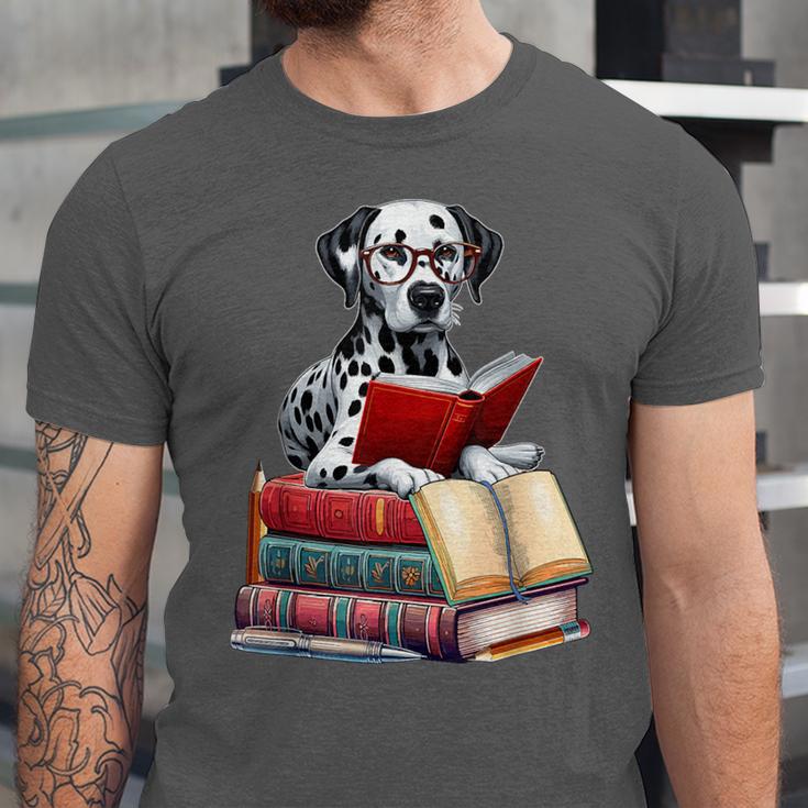Dalmatian Reading Books Matching Bookworm Readers Librarian Unisex Jersey T-Shirt