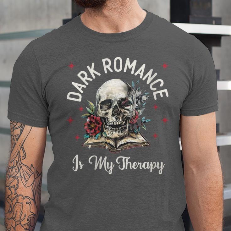 Dark Romance Is My Therapy Book Lover Merch Trigger Warning Unisex Jersey T-Shirt