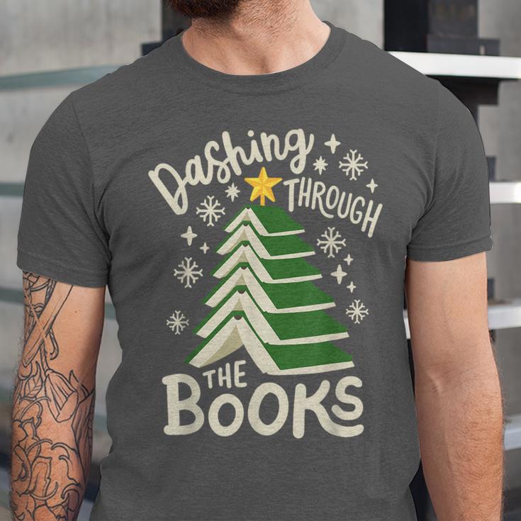 Dashing Through The Books Christmas Book Lovers Men Women Unisex Jersey T-Shirt