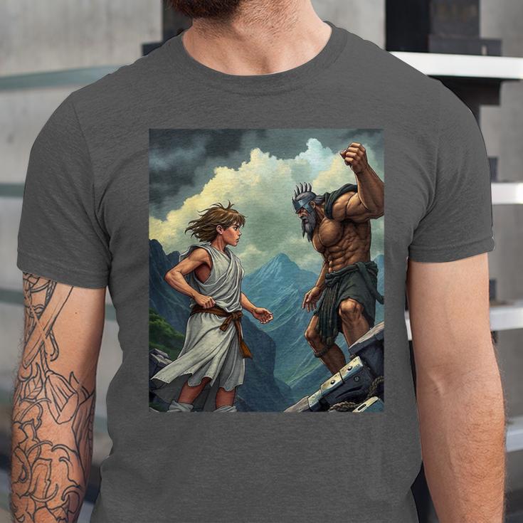 David And Goliath Bible Book Of Samuel King David Comic Unisex Jersey T-Shirt