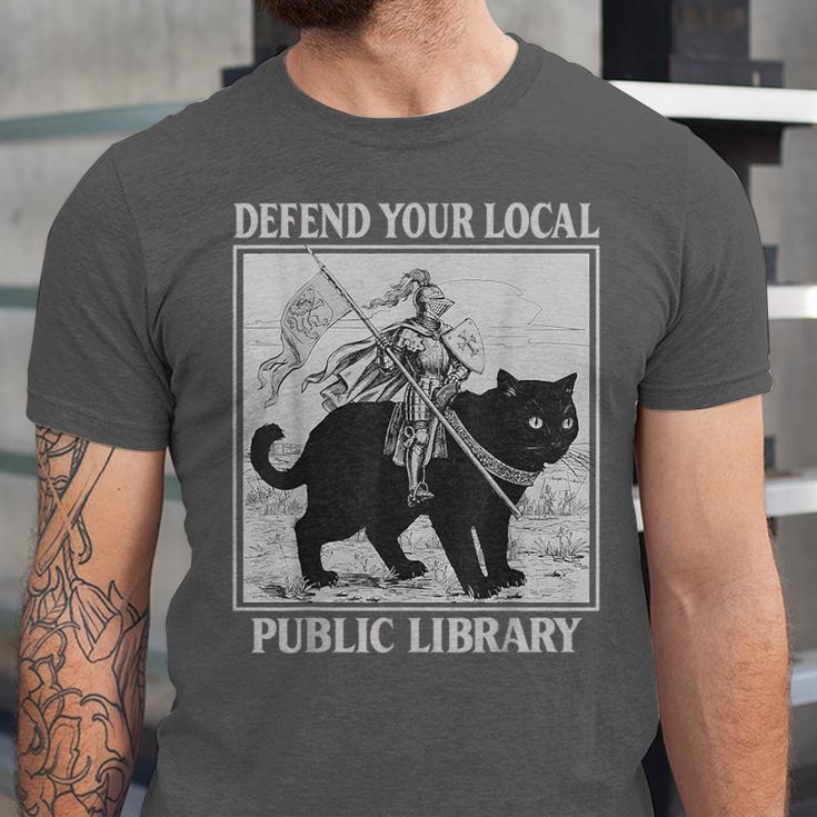 Defend Your Local Library Knight Cat Rider Book Lover Unisex Jersey T-Shirt