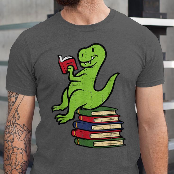 Dino Reading Read Reading Librarian Book Men Boys Kids Unisex Jersey T-Shirt