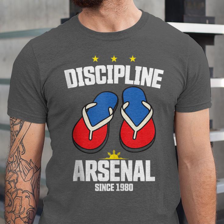 Discipline Arsenal Pinoy Nostalgia Filipino Tsinelas Unisex Jersey T-Shirt Discipline Arsenal Pinoy Nostalgia Filipino Tsinelas Unisex Jersey T-Shirt