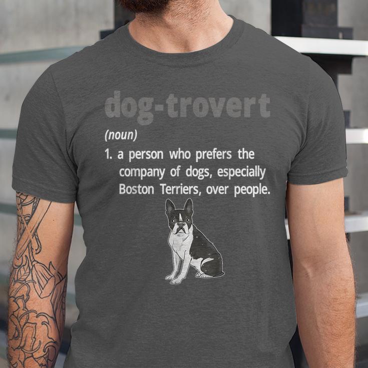 Dog-Trovert Boston Terrier Humor Definition Introvert Unisex Jersey T-Shirt