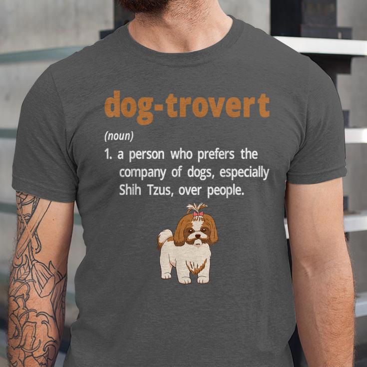 Dog-Trovert Shih Tzu Humor Definition Introvert Unisex Jersey T-Shirt