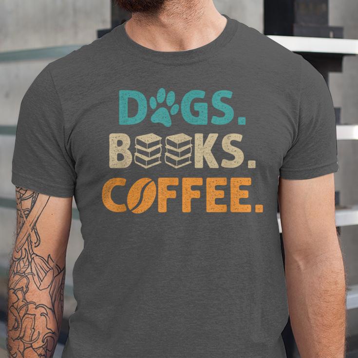 Dogs Books Coffee Reading Book Lover Unisex Jersey T-Shirt Dogs Books Coffee Reading Book Lover Unisex Jersey T-Shirt