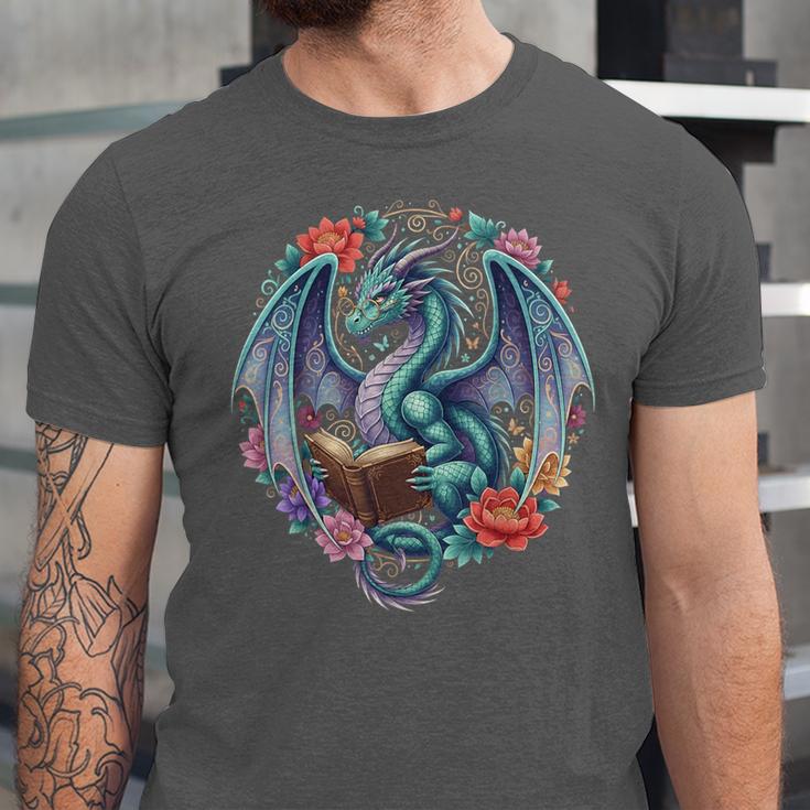 Dragon Reading Book Girls Kids Bookworm Book Lover Unisex Jersey T-Shirt