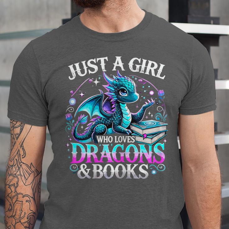 Dragon Reading Just A Girl Who Loves Dragons And Books Unisex Jersey T-Shirt