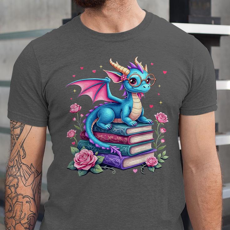 Dragons And Books Dragon Reading Book Lover Girl Bookworm Unisex Jersey T-Shirt