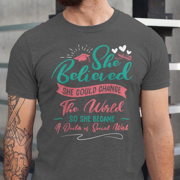 DSW Graduation So She Became A Doctor Of Social Work Unisex Jersey T-Shirt