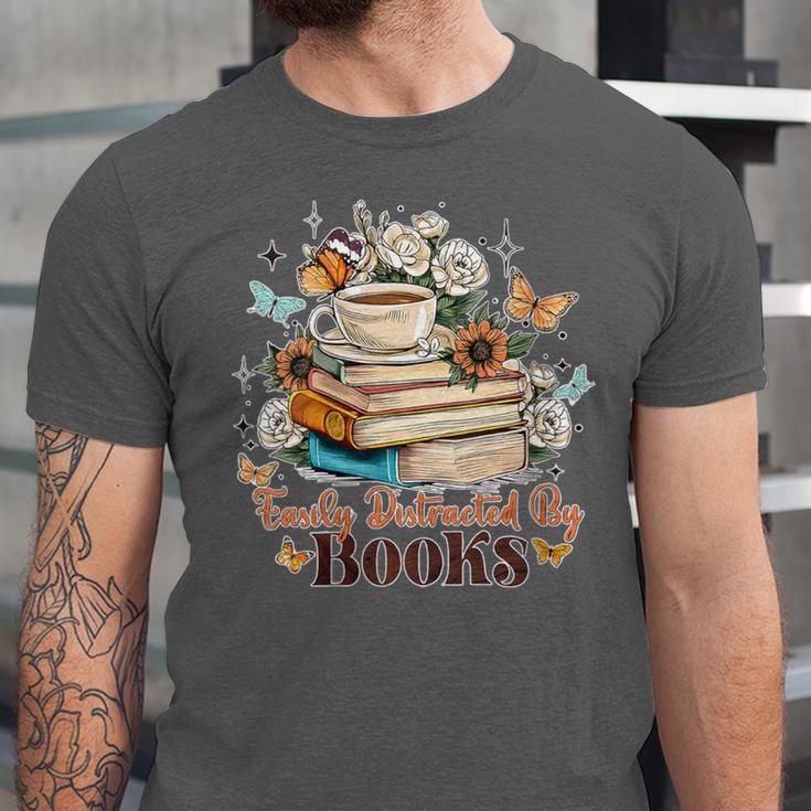 Easily Distracted By Books Book Wildflowers Book Lovers Unisex Jersey T-Shirt