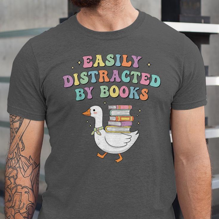 Easily Distracted By Books Silly-Goose Bookish Library Read Unisex Jersey T-Shirt