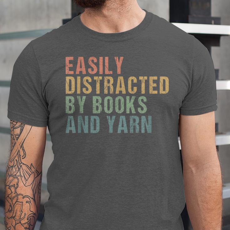 Easily Distracted By Books And Yarn Knitting & Crocheting Unisex Jersey T-Shirt Easily Distracted By Books And Yarn Knitting & Crocheting Unisex Jersey T-Shirt