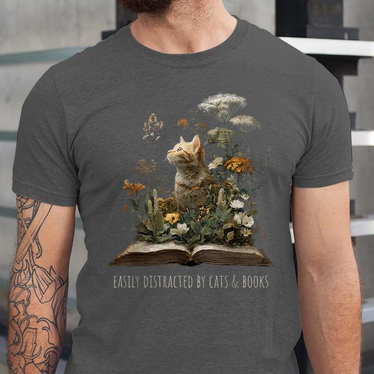 Easily Distracted By Cats And Books Unisex Jersey T-Shirt