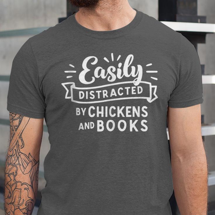 Easily Distracted By Chickens And Books Farm Unisex Jersey T-Shirt Easily Distracted By Chickens And Books Farm Unisex Jersey T-Shirt