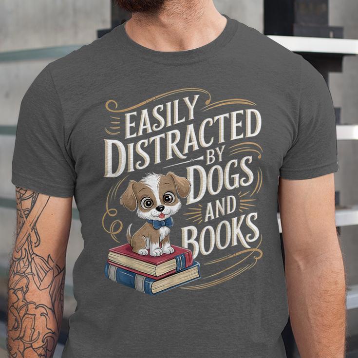 Easily Distracted By Dogs And Books Reader Animal Dog Unisex Jersey T-Shirt
