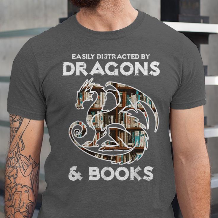 Easily Distracted By Dragons Books Bookworm Women Men Kids Unisex Jersey T-Shirt Easily Distracted By Dragons Books Bookworm Women Men Kids Unisex Jersey T-Shirt