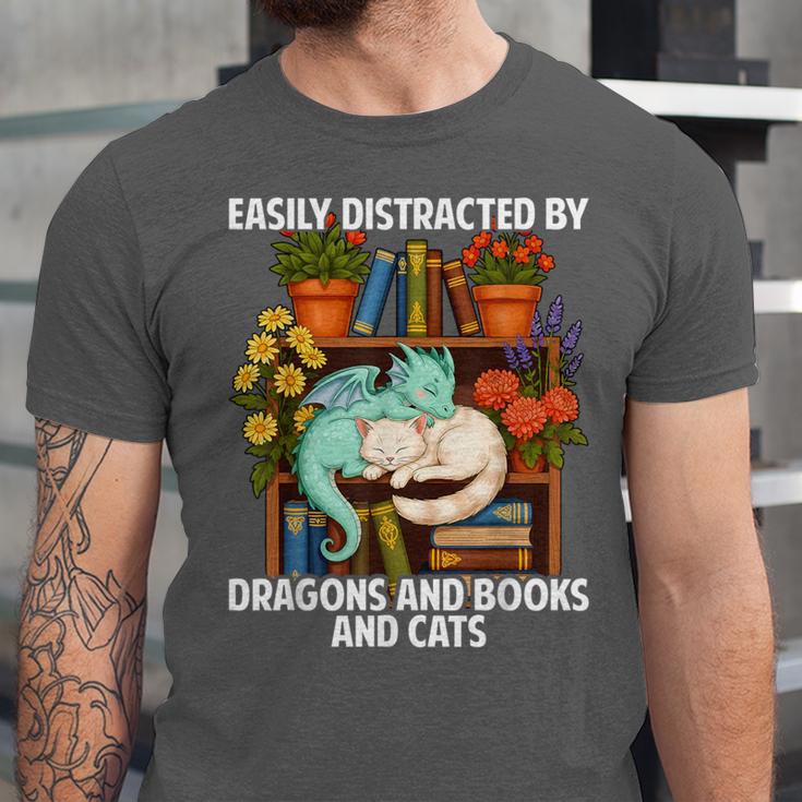 Easily Distracted By Dragons Books Cats Fantasy Book Lover Unisex Jersey T-Shirt Easily Distracted By Dragons Books Cats Fantasy Book Lover Unisex Jersey T-Shirt