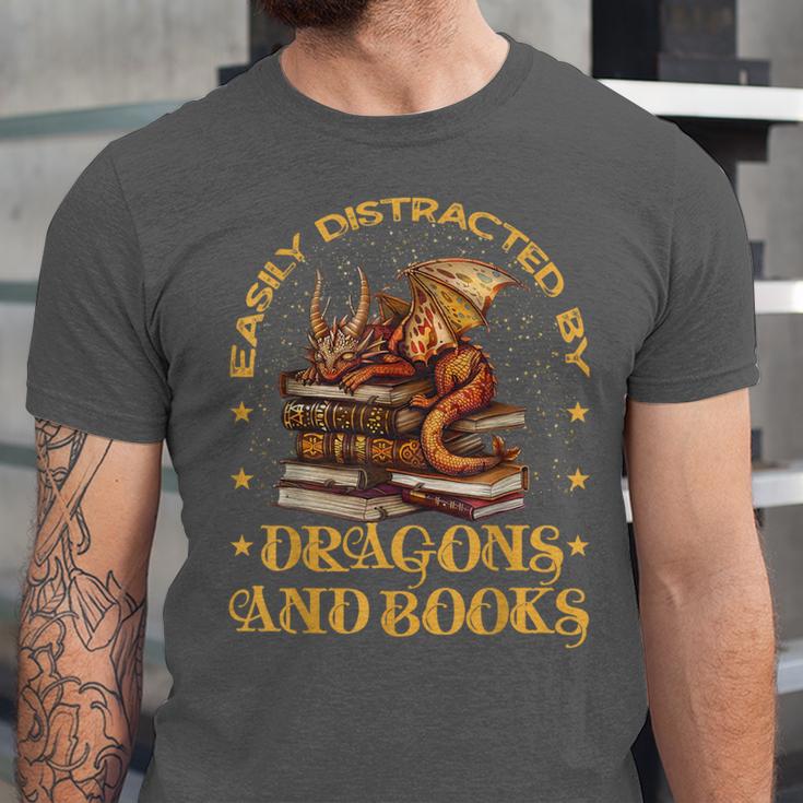 Easily Distracted By Dragons And Books Fantasy Book Lover Unisex Jersey T-Shirt Easily Distracted By Dragons And Books Fantasy Book Lover Unisex Jersey T-Shirt
