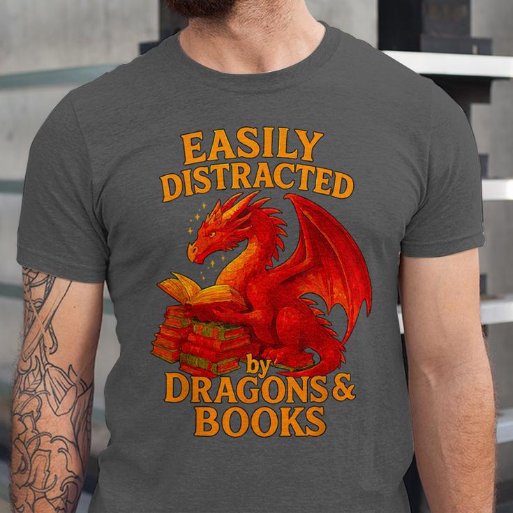 Easily Distracted By Dragons And Books Reading Unisex Jersey T-Shirt