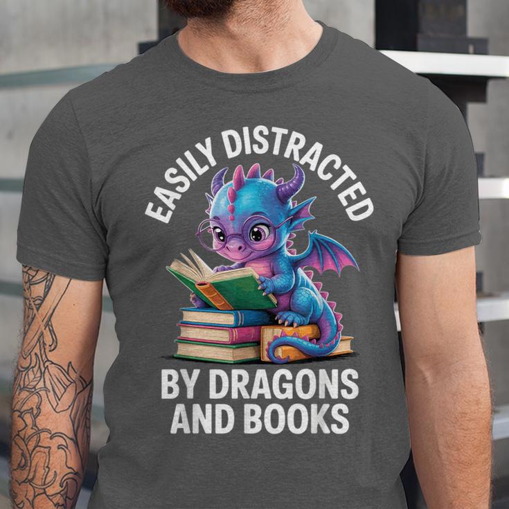Easily Distracted By Dragons And Books Unisex Jersey T-Shirt