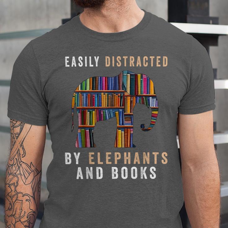 Easily Distracted By Elephants And Books Elephant Unisex Jersey T-Shirt Easily Distracted By Elephants And Books Elephant Unisex Jersey T-Shirt