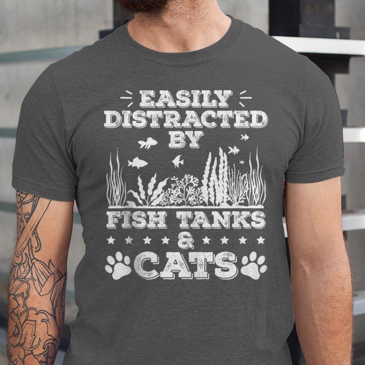 Easily Distracted By Fish Tanks And Cats Lover Introvert Unisex Jersey T-Shirt Easily Distracted By Fish Tanks And Cats Lover Introvert Unisex Jersey T-Shirt