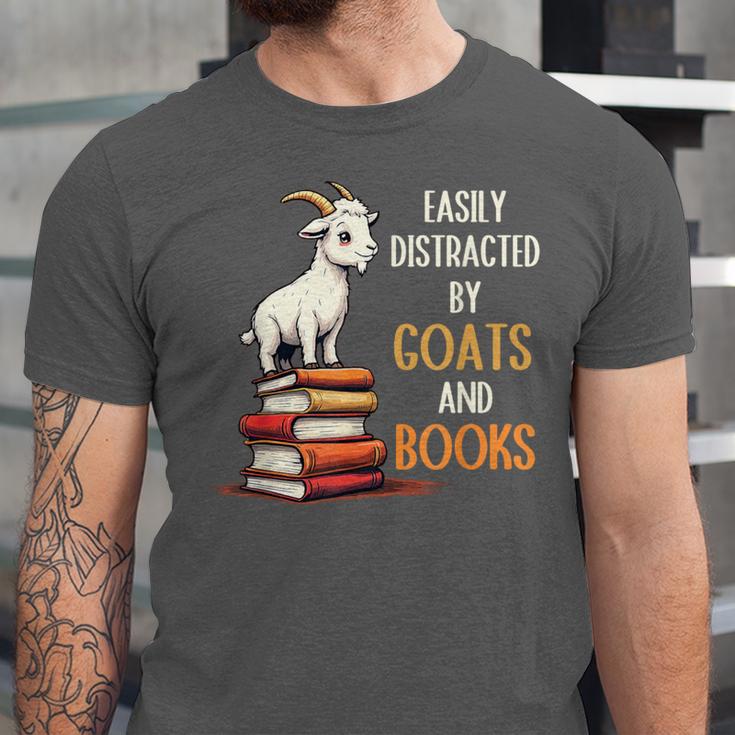 Easily Distracted By Goats And Books Goats And Book Reading Unisex Jersey T-Shirt