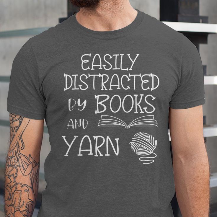 Easily Distracted By Knitting Books And Yarn Quote Reader Unisex Jersey T-Shirt
