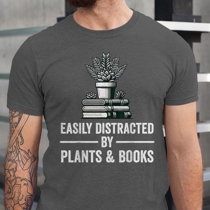 Easily Distracted By Plants & Books Plant Book Lover Unisex Jersey T-Shirt