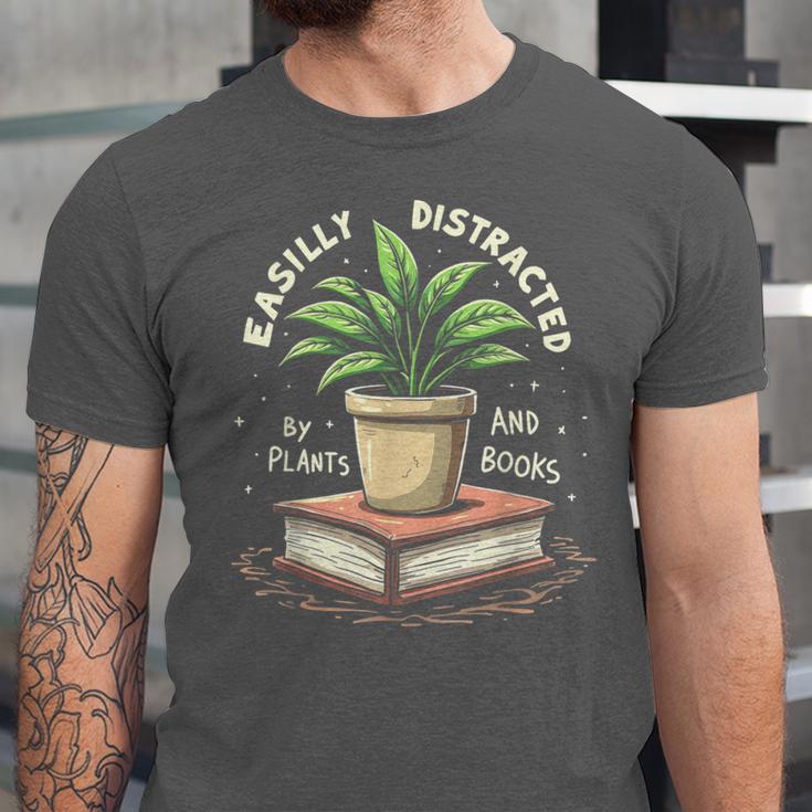 Easily Distracted By Plants And Books Unisex Jersey T-Shirt