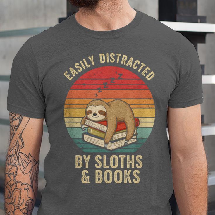 Easily Distracted By Sloths And Books Unisex Jersey T-Shirt