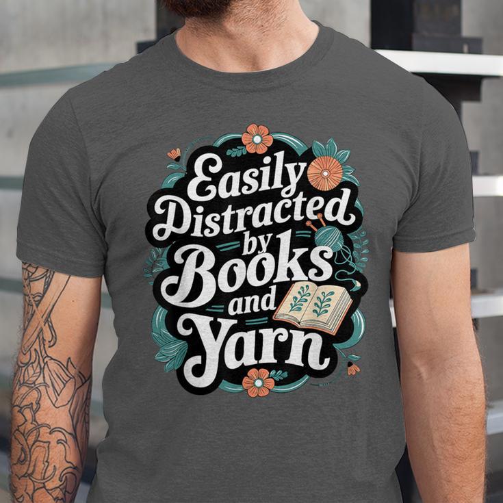 Easily Distracted By Yarn And Books Unisex Jersey T-Shirt Easily Distracted By Yarn And Books Unisex Jersey T-Shirt