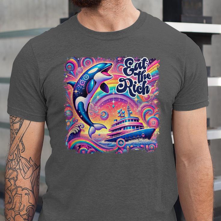 EAT THE RICH 90S NOSTALGIA WHALE ORCA YAHCT RETRO Unisex Jersey T-Shirt