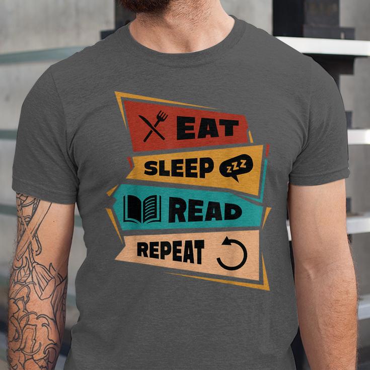 Eat Sleep Read Repeat Reading Books Reader Bookworm Unisex Jersey T-Shirt