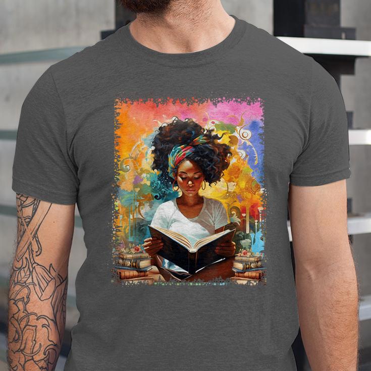 Educated Afro Girl Reading Book Lover History Month Unisex Jersey T-Shirt