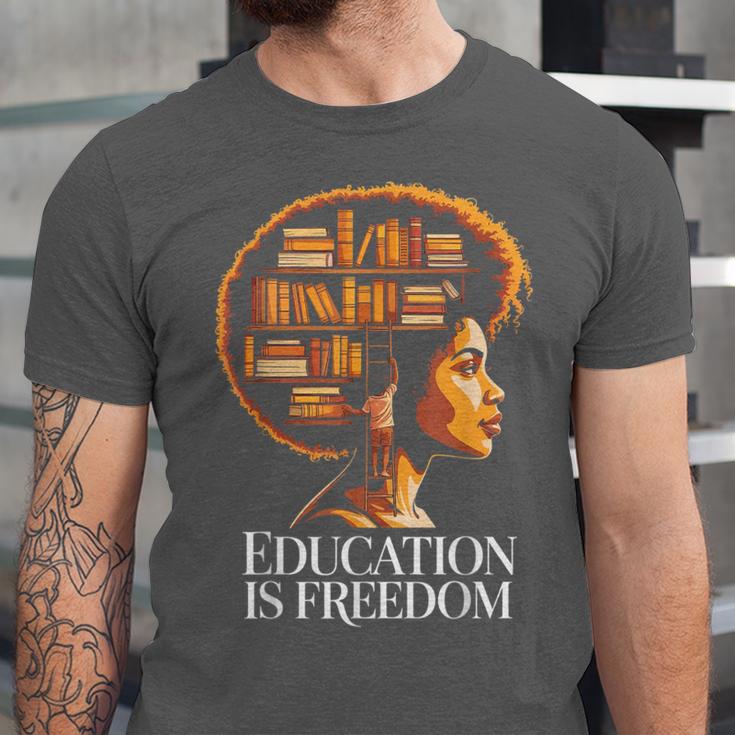 Education Is Freedom Afro Woman Book Illustration Unisex Jersey T-Shirt