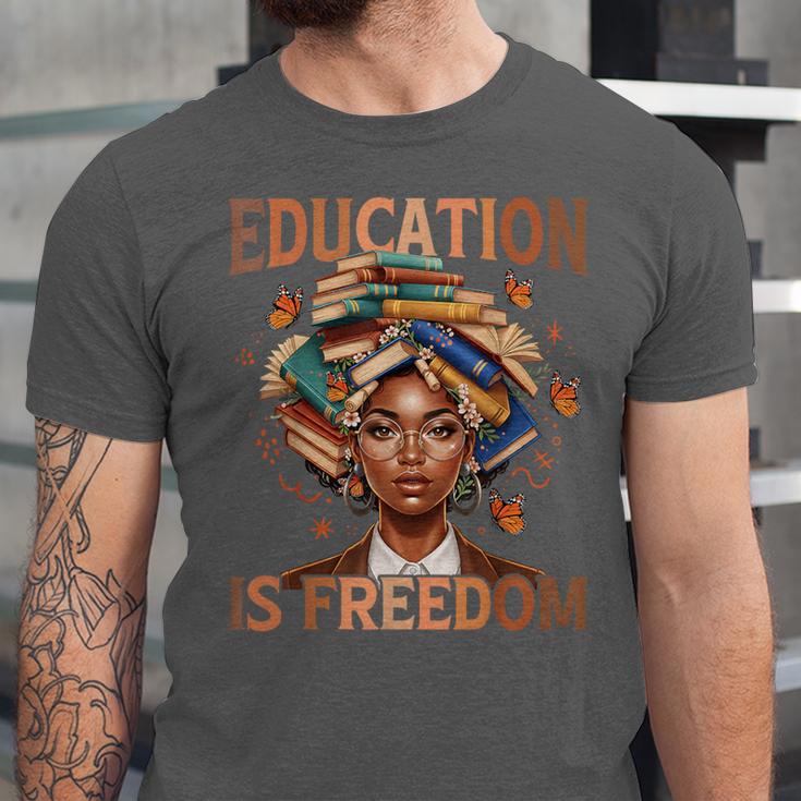 Education Is Freedom Teacher Books Black History Month Unisex Jersey T-Shirt