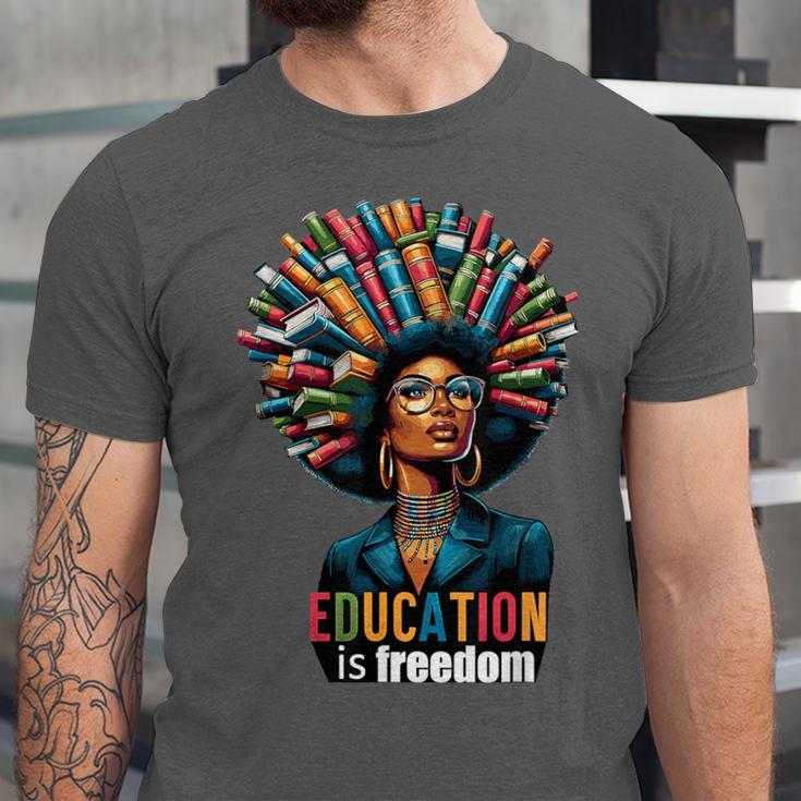 Education Is Freedom History Month Teacher Books Afro For Men Women Unisex Jersey T-Shirt Education Is Freedom History Month Teacher Books Afro For Men Women Unisex Jersey T-Shirt