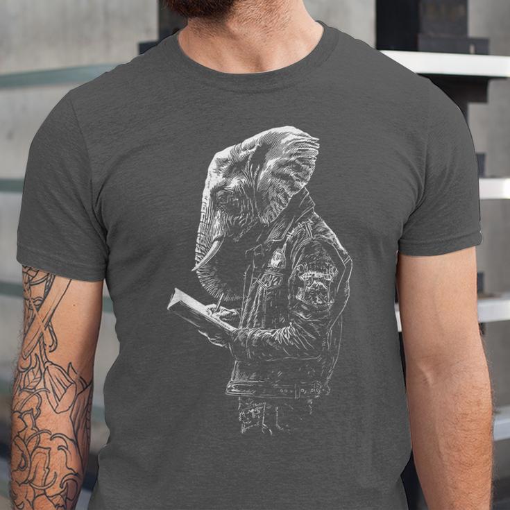 Elephant Holds Book Wriing Motif Animal Artwork Elephant Unisex Jersey T-Shirt