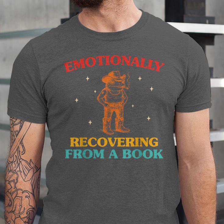 Emotionally Recovering From A Book Frog Unisex Jersey T-Shirt Emotionally Recovering From A Book Frog Unisex Jersey T-Shirt