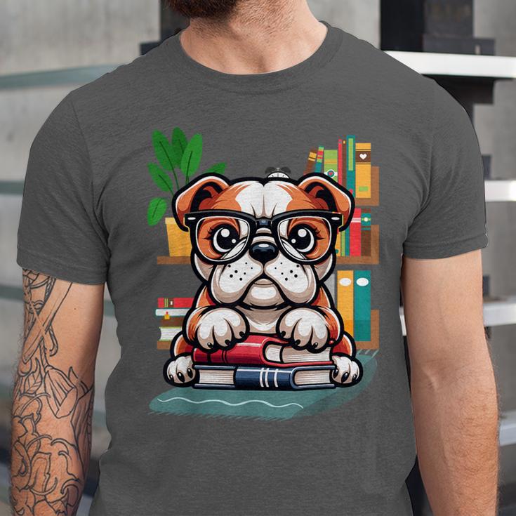 English Bulldog Reading a Book Dog Unisex Jersey T-Shirt English Bulldog Reading a Book Dog Unisex Jersey T-Shirt