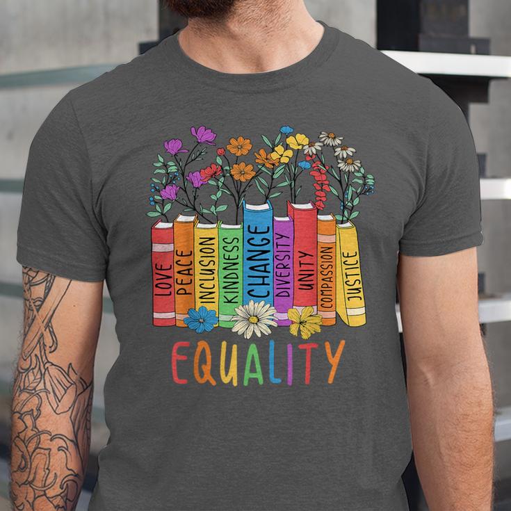 Equality Book LGBTQ Wildflowers Equal Rights Gay Kindness Unisex Jersey T-Shirt
