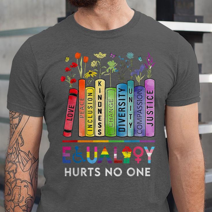 Equality Hurts No One Book Flower Rainbow Pride Month LGBTQ Unisex Jersey T-Shirt Equality Hurts No One Book Flower Rainbow Pride Month LGBTQ Unisex Jersey T-Shirt