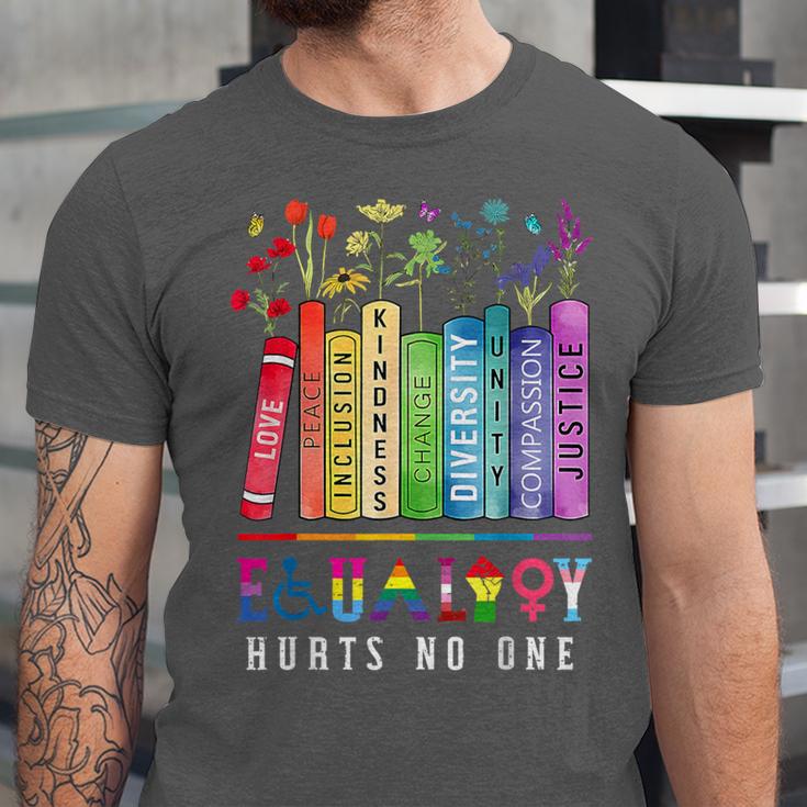 Equality Hurts No One Floral Books LGBTQ Pride Human Rights Unisex Jersey T-Shirt