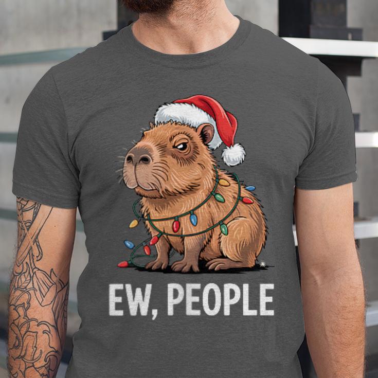 Ew People Capybara Christmas Lights Introvert Humor Unisex Jersey T-Shirt Ew People Capybara Christmas Lights Introvert Humor Unisex Jersey T-Shirt