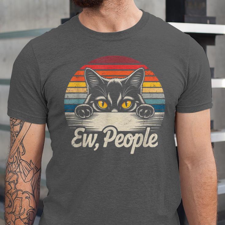 Ew People Retro Cat Vintage Anti Social Introvert Unisex Jersey T-Shirt